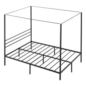 Queen Size Canopy Bed Frame, Metal Canopy Bed with Four Posters Design, Heavy Duty Steel Slats Support, Underbed Storage Space, No Box Spring Nee