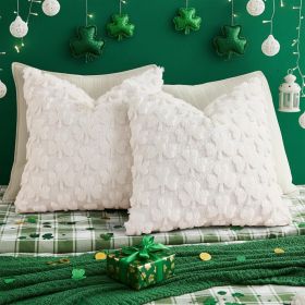St. Patrick's Day Shamrock Pillow Covers 18x18 Inch Set of 2, Soft Plush Faux Wool Cream White Throw Pillow Covers