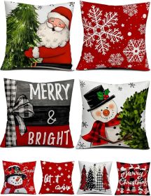 Christmas Decorations Set of 4 Double-Sided Print Christmas Pillow Covers 18" x 18", with 8 Cute Patterns