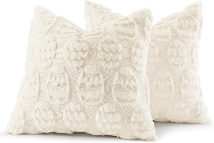 Easter Cream White Egg Pillow Covers 18x18 Inch Set of 2, Soft Plush Faux Wool Jacquard Cushion Covers