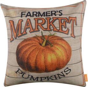 Pillow Cover 18x18 inches Harvest Day Season Seasonal Gifts Burlap Cushion Cover Vintage Farm's Market Pumpkins CC1531