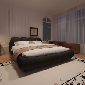 King Size Luxury Upholstered Platform Bed with Oversized Padded Backrest and Solid Wood Frame,suitable for Multiple heights of mattresses