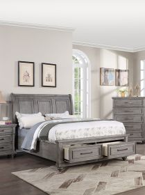 Eastern King Size Bed w Under bed Drawer Vintage Look Gray Color Beautiful Panel 1pc Bedframe Bedroom