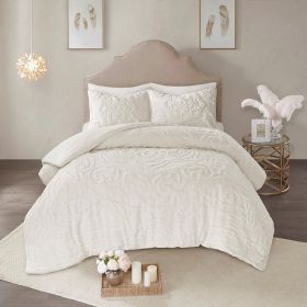 2 Piece Cotton Chenille Comforter Set Off-White Twin/Twin XL