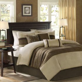 7 PC Pieced Faux Suede Comforter Set Natural Full