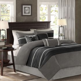 7 PC Pieced Faux Suede Comforter Set Black Cal King