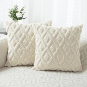 Soft Throw Pillow Covers 18x18 - Plush Wool Decorative Pillow Covers - Couch Sofa Pillow Covers for Living Room - with 3D Pattern - Set of 2 - Cr