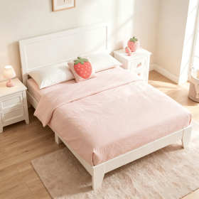 Modern Full Size Bed Frame with Headboard - No Box Spring Required for Support (Color: White)