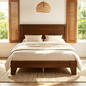 Modern Full Size Bed Frame with Headboard - No Box Spring Required for Support (Color: Walnut)