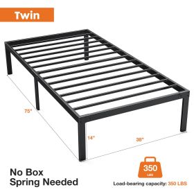 Heavy Duty Metal Bed Frame with Sturdy Steel Slat Support, No Box Spring Needed (size: Twin)